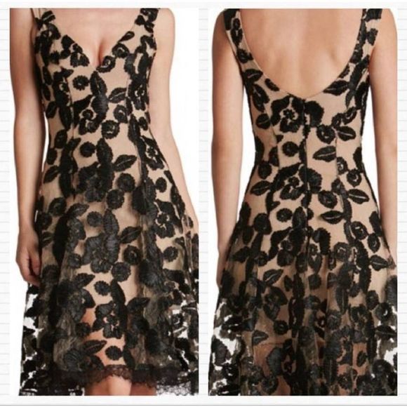 Dress the Population Dresses & Skirts - Dress The Population Dress Maya Lace Overlay Illusion Fit & Flare Floral XS NWT